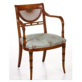 A 20TH C. ADAM STYLE CANED AND PAINTED ARM CHAIR