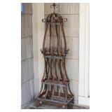 INTERESTING UPRIGHT CAST & STRAP IRON PLANT STAND