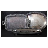 LARGE ORNATE SILVERPLATE ANTIQUE AND GALLERY TRAYS