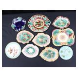 TEN ANTIQUE MAJOLICA PLATES & TRAYS INCL ETRUSCAN