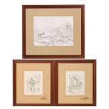 TOM BEARD (B 1927) GRAPHITE ILLUSTRATIONS, 3 WORKS