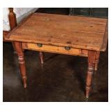 AN ANTIQUE PINE ONE DRAWER WORK TABLE