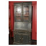 ANTIQUE PINE & POPLAR DROPFRONT SECRETARY IN GREEN