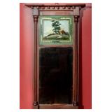 AN 1840s MAHOGANY MIRROR W/ REVERSE PAINTED TABLET