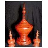 RED LACQUER ON WOOD BURMESE OFFERING VESSELS