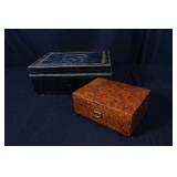 A REUGE MUSIC BOX AND ANTIQUE TOLE DOCUMENT BOX