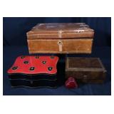 TWO ITALIAN LEATHER BOXES & JEWELRY BOX W/ JEWELRY