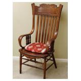 A 1900s HIGHBACK ASH BENTWOOD ARM CHAIR WITH PRESS