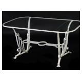 AN ART MODERNE STYLE IRON PATIO TABLE AND CHAIRS