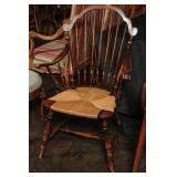 A MODERN WINDSOR STYLE ARM CHAIR WITH RUSH SEAT