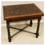 19TH C. ENGLISH OAK PARQUET TOP TABLE W/ DRAW LEAF