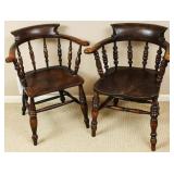 PAIR 19TH C. ENGLISH ELM WOOD BOW BACK ARM CHAIRS