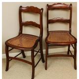 A PAIR 19TH CENTURY WALNUT LADDER BACK CHAIRS