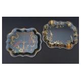 TWO GOOD, SHAPED VINTAGE TOLE TRAYS WITH BIRDS