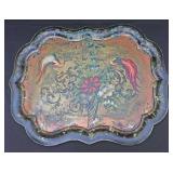 A LARGE ANTIQUE TOLE TRAY W/ LONG-TAILED PHEASANT