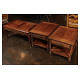 MODERN CARVED HARDWOOD COFFEE TABLE AND END TABLE