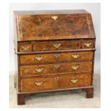 AN 18TH C. ENGLISH BURR WALNUT SLANT-FRONT DESK