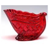 A WATERFORD MARQUIS RED SLEIGH CANDY DISH WITH BOX