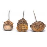 THREE GOLD FILLED VICTORIAN MONOGRAM HAT PINS