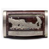 AN ANTIQUE FRENCH WALNUT SNUFF BOX WITH OVERLAY