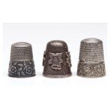 THREE ANTIQUE STERLING SILVER THIMBLES