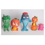 FIVE VINYL AND PLASTIC FOOD ADVERTISING MASCOTS