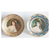 TWO TIN LITHO PLATES WITH PORTRAITS OF WOMEN