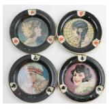 FOUR HENRY CLIVE PLAYING CARD MOTIF TRAYS W/LADIES