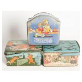 THREE TIN LITHO BISCUIT AND LUNCH PAIL TINS