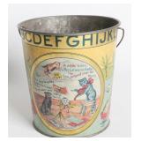 A CIRCA 1900 NURSERY RHYME ABC TIN LITHO SAND PAIL
