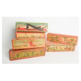 LITHO ON WOOD AND WWII PAINTED WOOD PENCIL BOXES