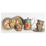 A SCARCE TENNIS PLAYING THEME TIN LITHO TEA SET