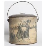 A TIN LITHO CHRISTMAS AND ADVERTISING LIDDED PAIL