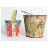 PATRIOTIC THEME TIN LITHO SAND PAILS, INCL CHEIN
