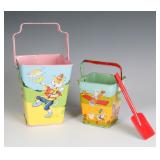 TWO GOOD SQUARE SAND PAILS AND SHOVEL SIGNED CHEIN