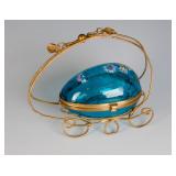 A VICTORIAN GLASS EGG TRINKET BOX IN ORMOLU FRAME