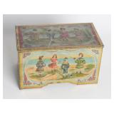 A VICTORIAN TIN LITHO MUSIC BOX