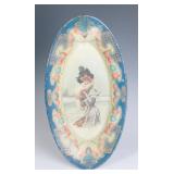AN OVAL TIN LITHO TRAY W/ ALLEGORICAL LADY OF WINT