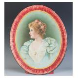 A TIN LITHOGRAPH SERVING TRAY WITH ACTRESS C. 1915
