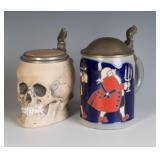EARLY 20TH CENTURY GERMAN BEER STEINS INCL SKULL