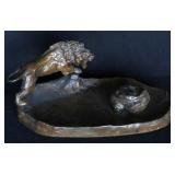 A CIRCA 1900 AUSTRIAN(?) BRONZE INKWELL WITH LION