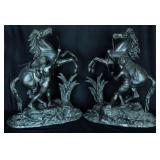 A PAIR SPELTER MARLEY HORSE FIGURES AFTER COUSTOU