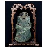 AN ANTIQUE CHINESE CARVED SPINACH JADE PLAQUE