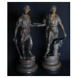 A PAIR 19TH CENTURY PATINATED SPELTER FIGURES