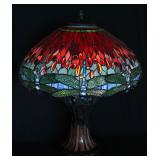 A LARGE LATE 20TH C. DRAGONFLY LEADED TABLE LAMP