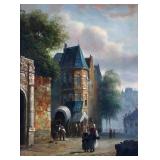 A EUROPEAN STREET SCENE OIL SIGNED FRANKLIN