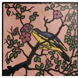A CIRCA 1900 HAND DECORATED ART TILE WITH BIRD