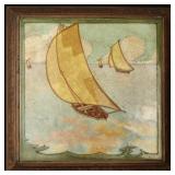 A GOOD ART TILE IN WOOD FRAME, NOW A TRIVET