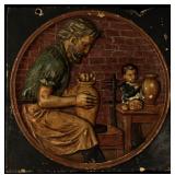 HIGH RELIEF TILE, POTTER AT WHEEL, SIGNED AB 1892