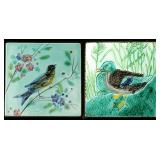 TWO AUSTRIAN MAJOLICA TILES WITH BIRDS